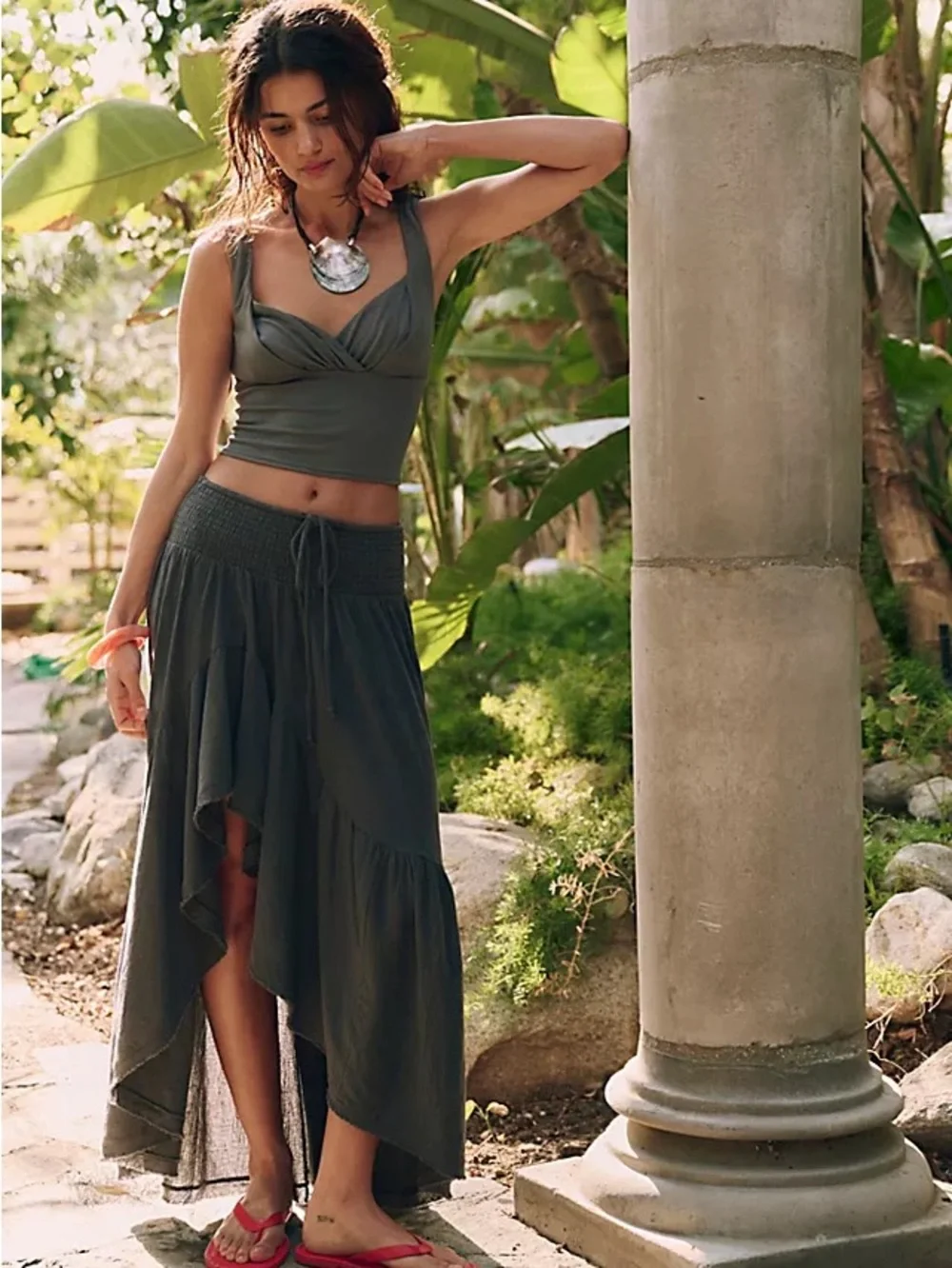 Island Girl Boho Black Smocked Waist Maxi Skirt - Picture 6 of 9